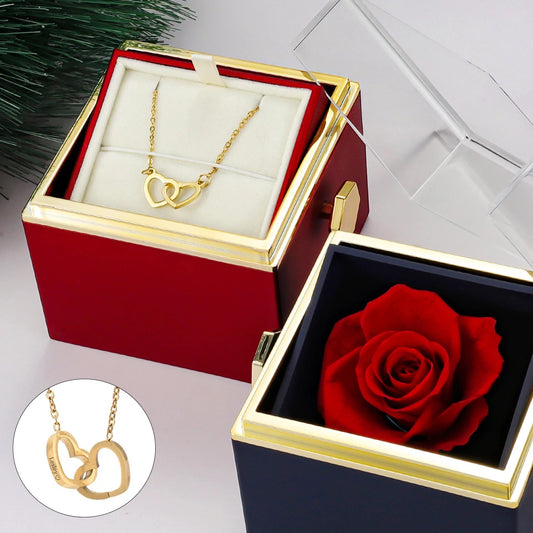 Rose Gift Box and Interlocking Heart Necklace